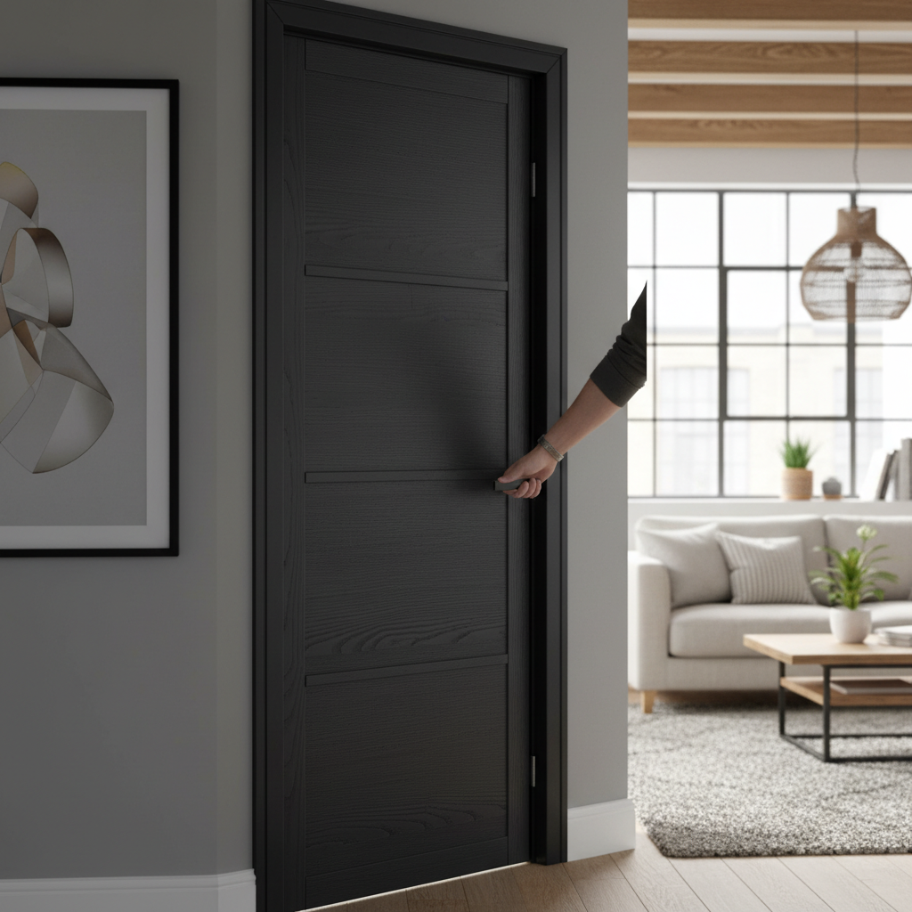 Premium Four-Panel Internal Door with Dark Charcoal Finish, Solid Engineered Core, and Ready-to-Install Design for Elegant Interiors