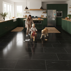 Rigid Core Vinyl Flooring - Black Gloss Marble Finish with Stone Embossed Texture and Durable UV Coating - Image 2