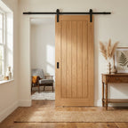 Internal Oak Sliding Door, Fully Finished, Black Top Mounted, Farley Design