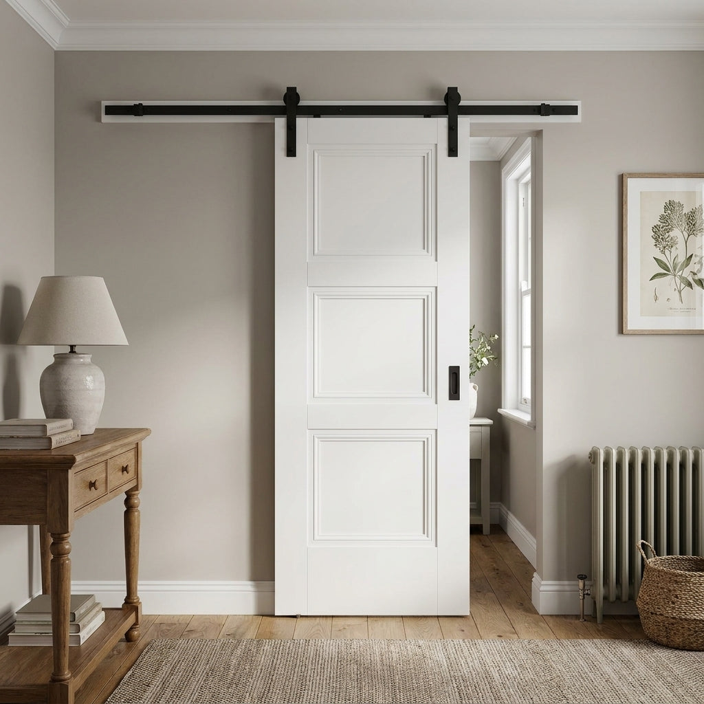 Internal White Primed Sliding Door with Elegance Ripley Design and Solid Core