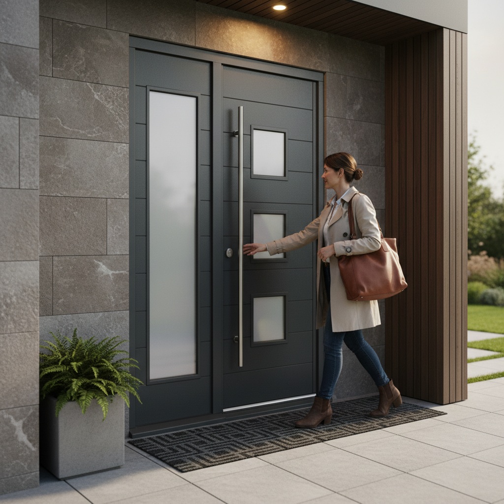 Premium Grey External Door Set with Single Sidelight, Pull Bar Handle and Enhanced Efficiency Technology