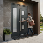 Premium Grey External Door Set with Single Sidelight, Pull Bar Handle and Enhanced Efficiency Technology