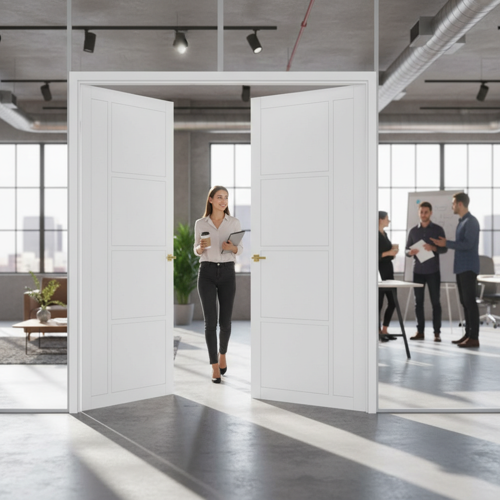 Premium White Industrial Style Door Pair with Solid Core and Versatile Design for Modern Interiors