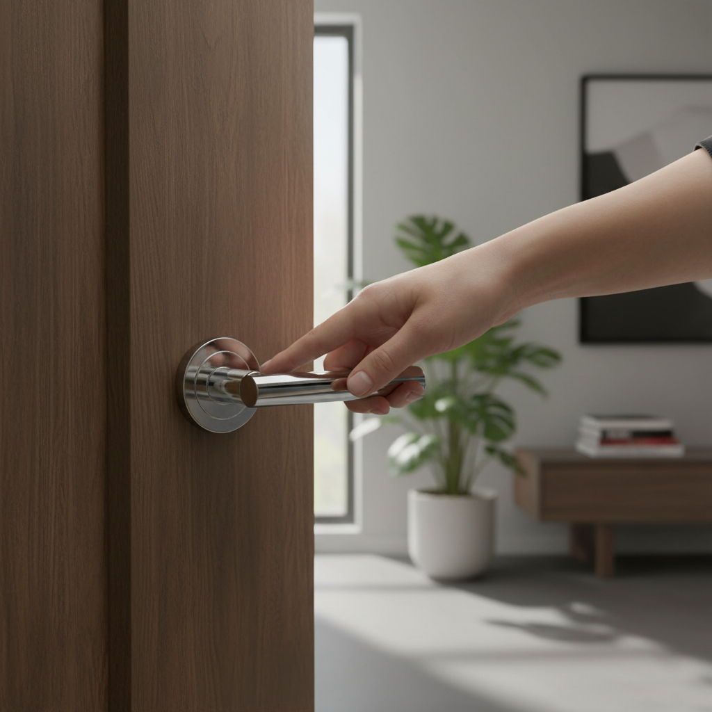 Premium Designer Lever Door Handle on Round Rose - Modern Italian Style for Contemporary Homes and Offices