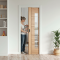 Premium Oak Pocket Door Set with Clear Glass Panel - Space-Saving Design for Natural Light and Custom Finish