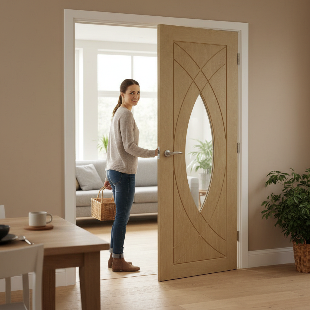 Premium Fully Finished Oak Glazed Internal Door with Clear Safety Glass for Effortless Installation and Immediate Use
