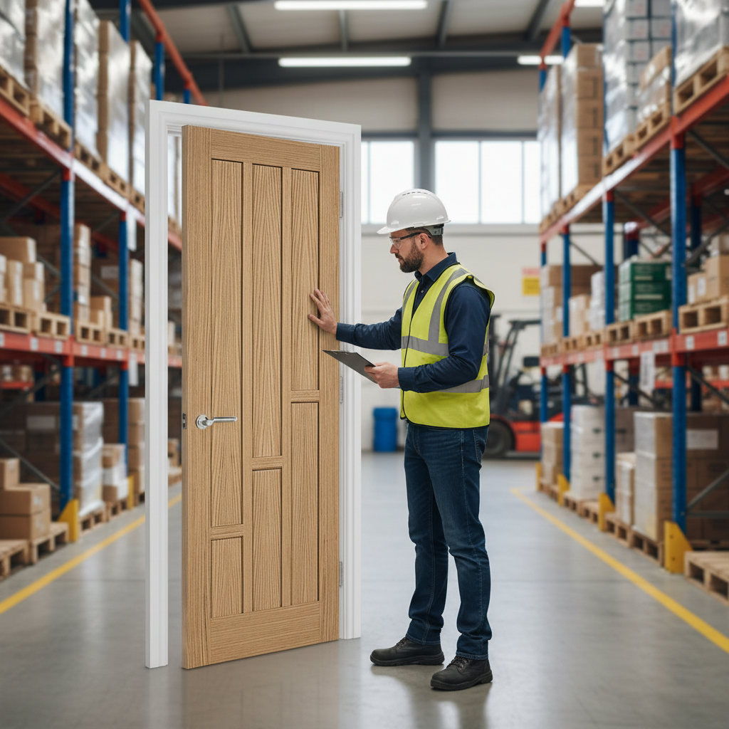 Premium 6 Panel Oak Fire Door with Solid Core and Engineered Construction for Enhanced Durability and Fire Safety