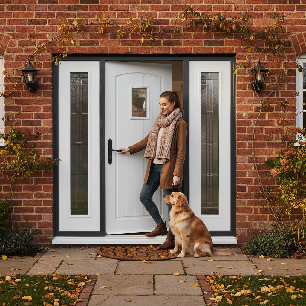 Premium White Cottage Composite Grand Entrance Door with Decorative Glazing and Low Maintenance Features
