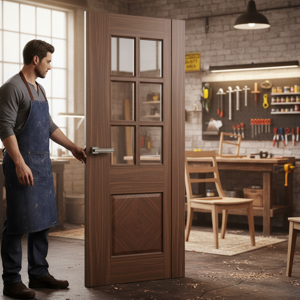 Premium Walnut Internal Door with Clear Bevelled Glass and FSC Certification for Luxurious Interiors