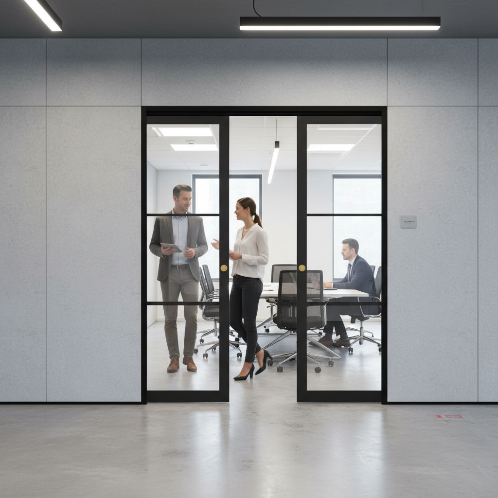 Premium Extra Slim 3L Fire-Rated Double Pocket Door System with Custom-Made Fire Doors and Galvanised Steel Frame