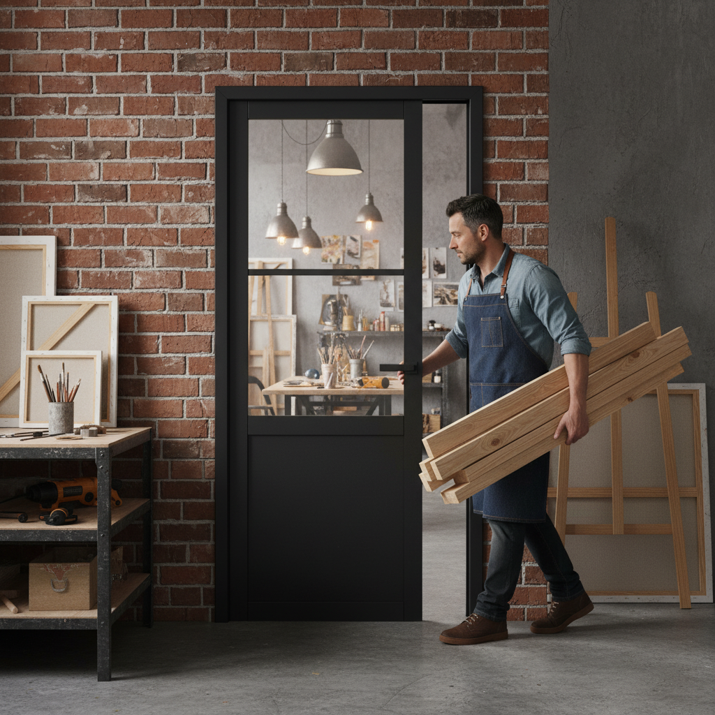 Premium Industrial Studio Internal Door with Clear Toughened Glass and Fully Finished Surface for Easy Installation - Image 2