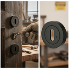 Premium Round Key Escutcheon Pair in Matt Black Finish for Modern Interiors - High-Quality Professional Grade for Industrial and Commercial Applica...