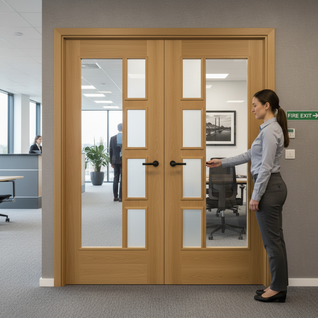 Premium Custom Made Internal Oak Clear Glazed FD30 Fire Door Pair - Bespoke Design, Certified Safety Standards