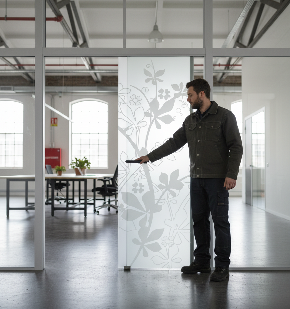 Premium Frameless Satin Glass Door with Brackets and Ball Handle, Custom Sizes Available