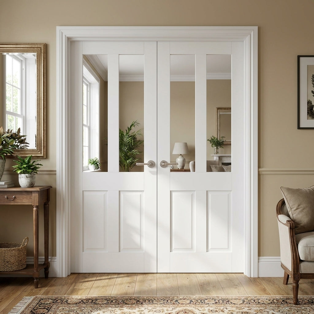 Internal French Door with 2 Panel Design and 2 Light Obscure Glass