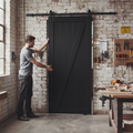 Premium Internal Primed 1 Panel Brace Sliding Barn Door - Stylish Black Finish for Modern Interiors