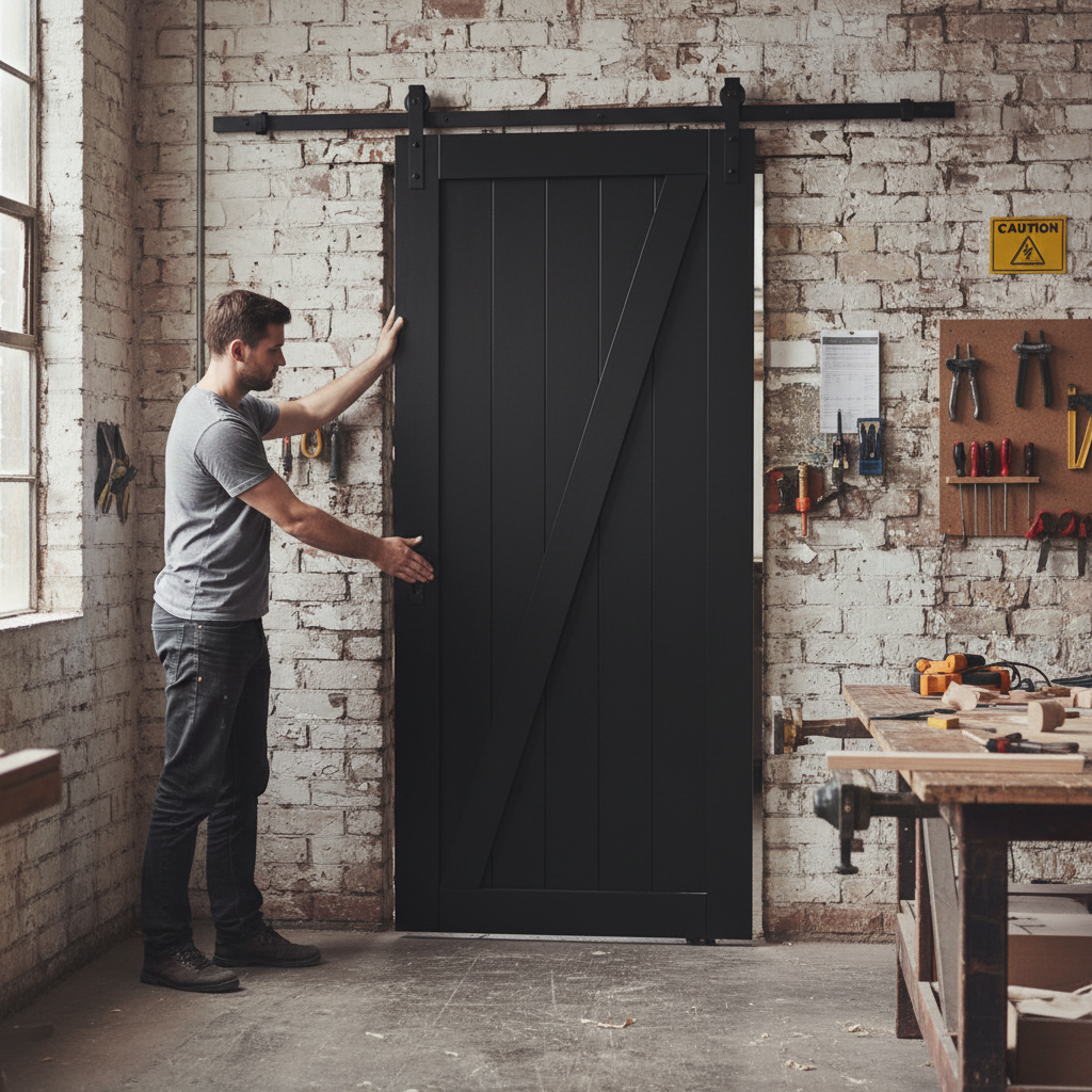 Premium Internal Primed 1 Panel Brace Sliding Barn Door - Stylish Black Finish for Modern Interiors