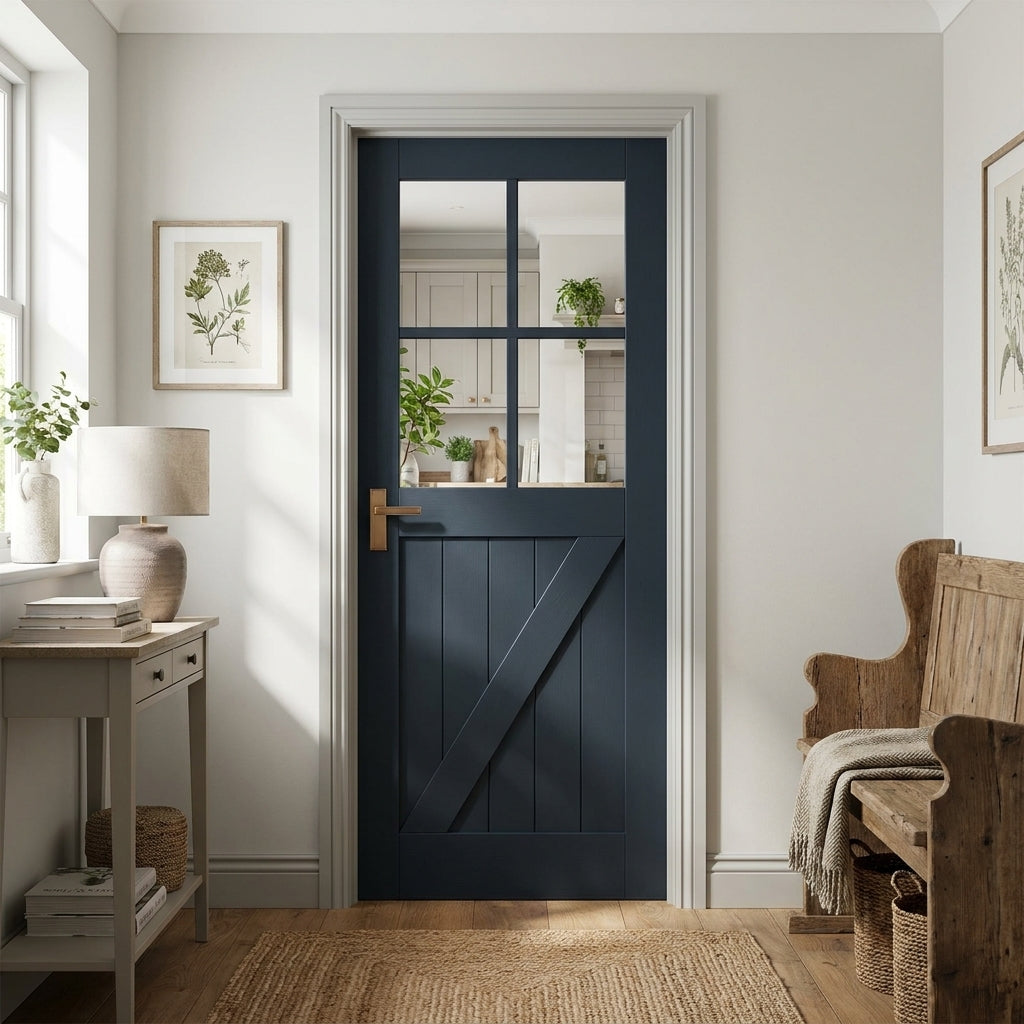 Internal Black Fully Finished Oak Barn Door with Clear Glass, Made-to-Measure