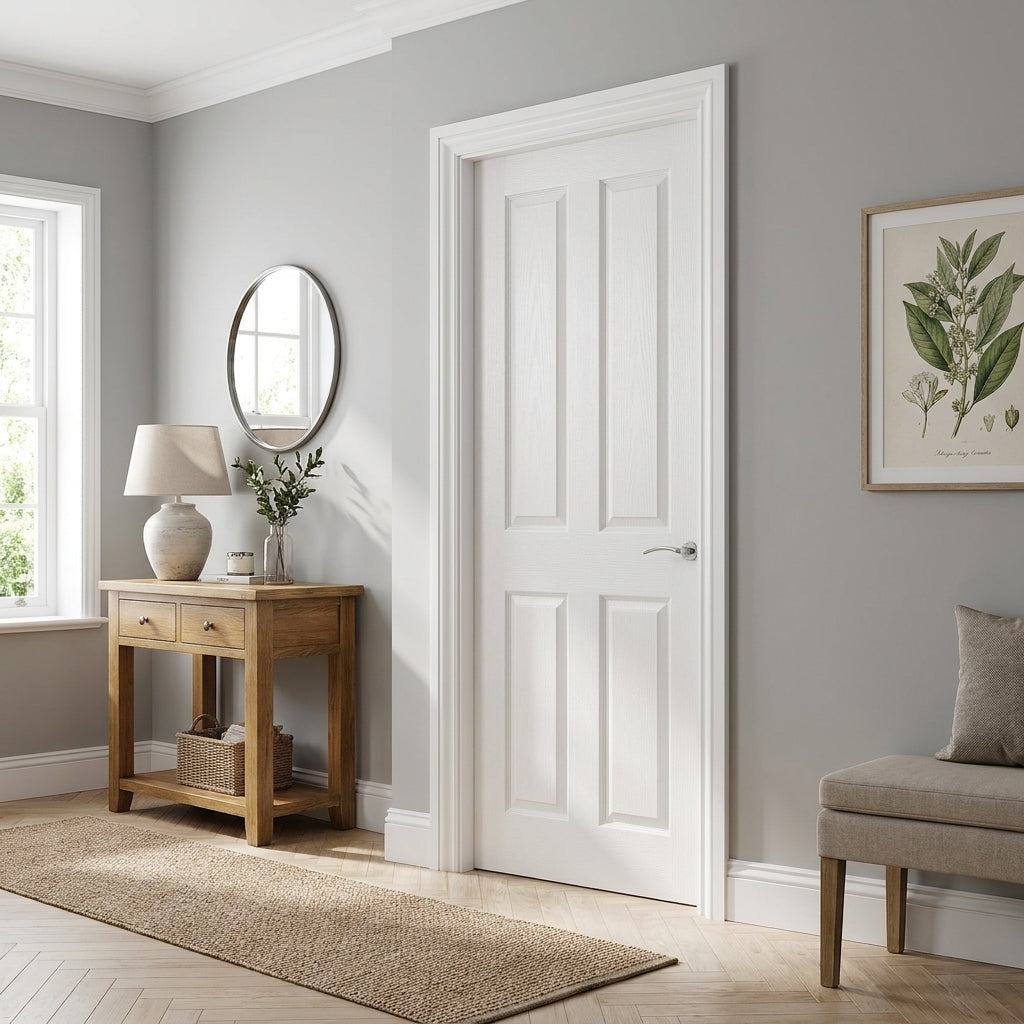 White Internal Primed 4 Panel Square Top Textured Door