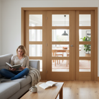 Premium Oak Room Divider with Clear Glass Panels and Matching Side Panels - Customizable Sizes Available