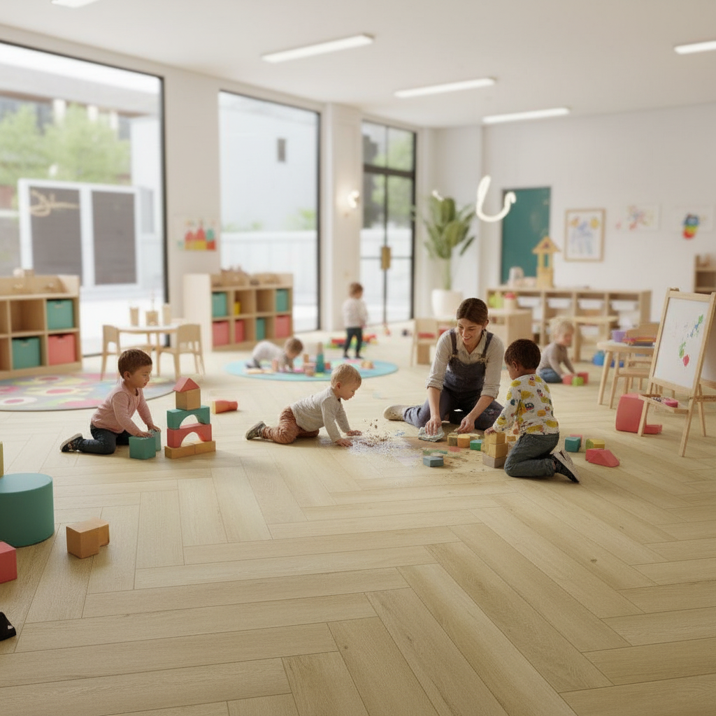 Premium 5mm Anti-Microbial UV Coated Rigid Core Vinyl Flooring with Herringbone Pattern and Waterproof Capabilities for Residential and Commercial Use