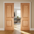 Premium Oak Double Pocket Door Set with Galvanised Steel Frame and Adjustable Jambs for Seamless Interior Design