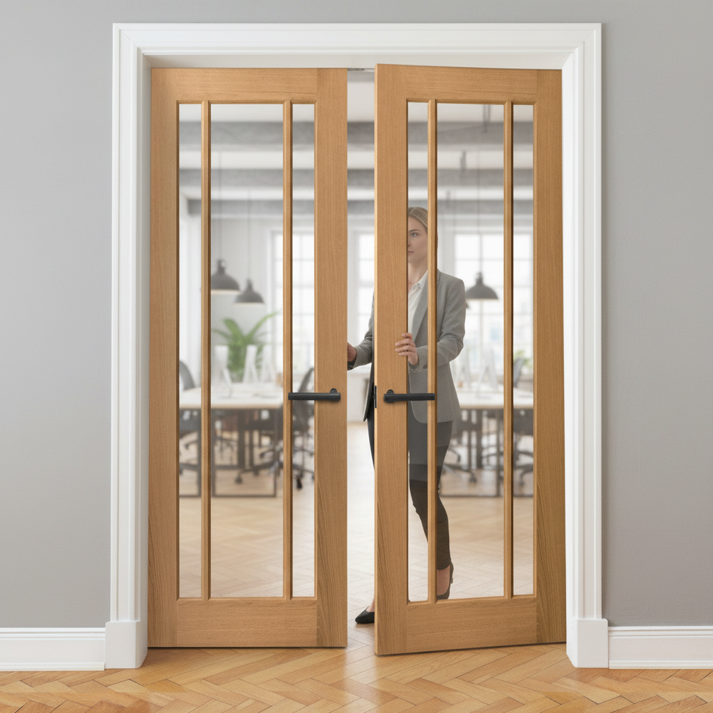 Premium Internal Unfinished Oak Toledo 3 Light Glazed Pair Door Set for Modern Living Spaces