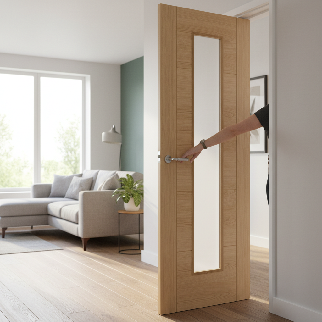 Premium Long Light Glazed Fire Door with Clear Tempered Glass and Engineered Solid Core Construction