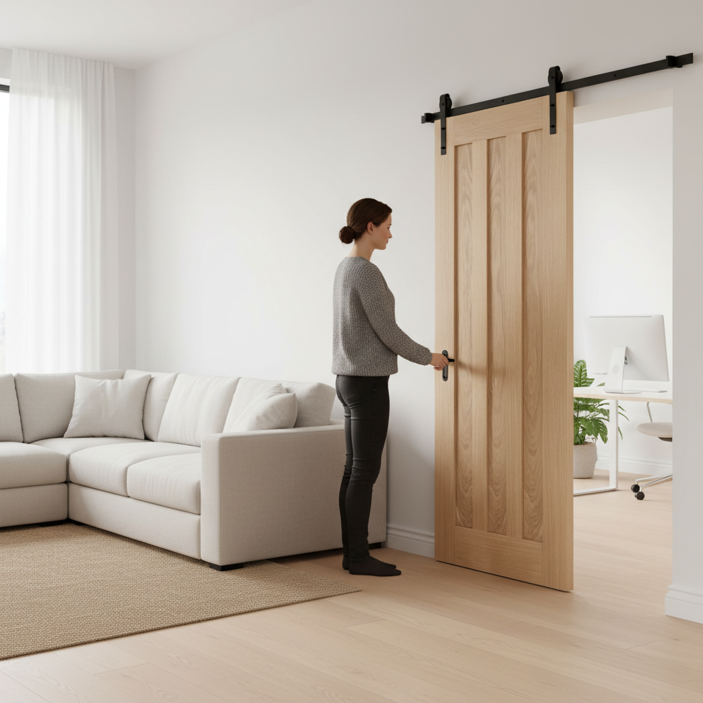 Premium Face Mounted Sliding Door Set for Wooden Doors - Heavy Duty Steel Track and Rustic Finish Available in 2m & 3m Lengths