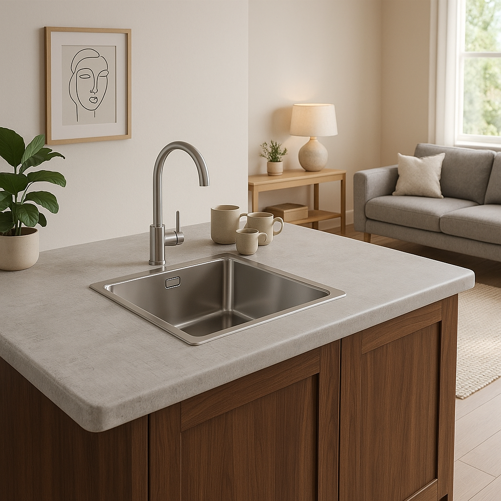 Rounded Edge Laminate Worktop in Woodstone Gris, 3000mm x 600mm x 38mm