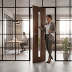 Premium Clear Glazed Internal Door with Walnut Veneer and Toughened Safety Glass, Ideal for Stylish Interiors