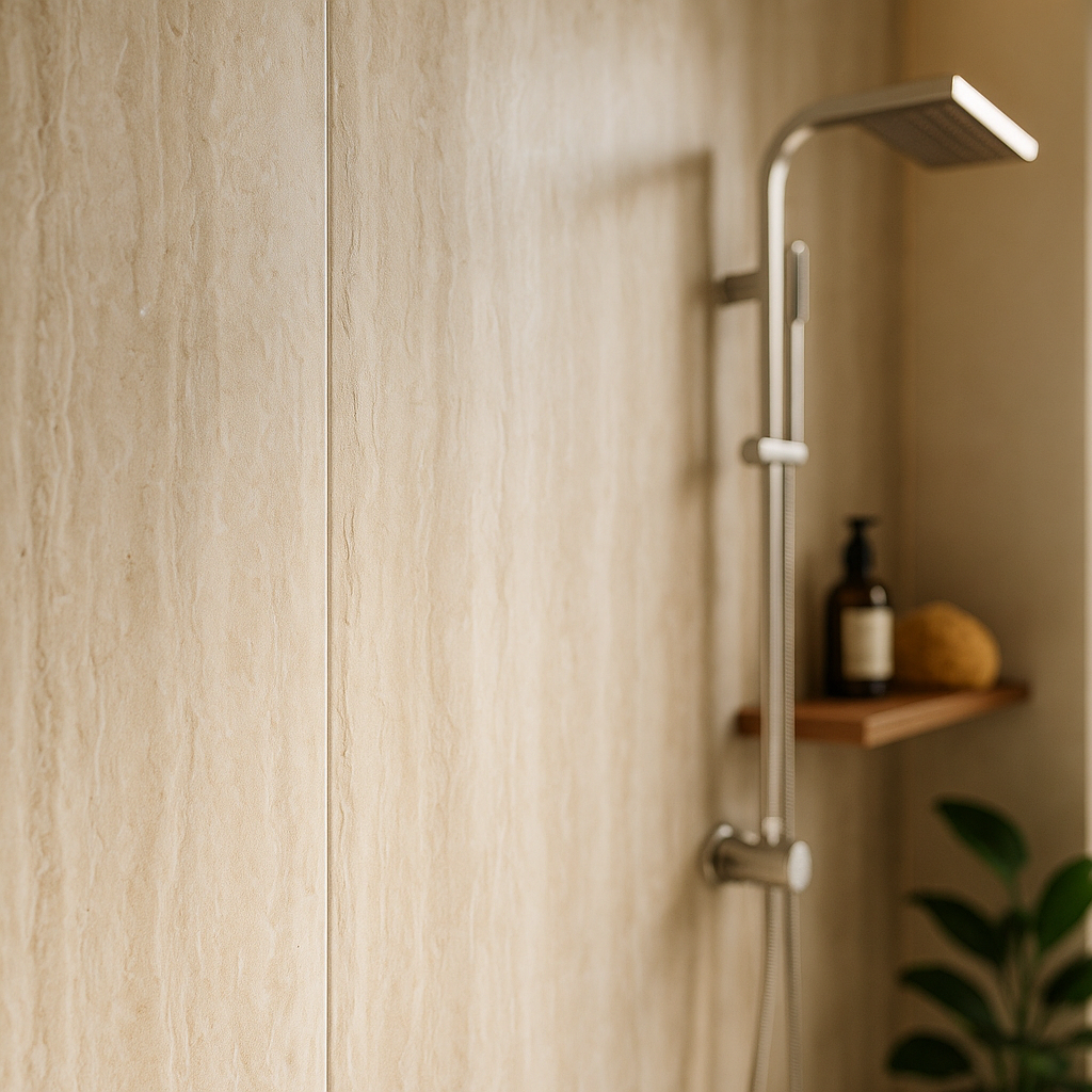 Marble Waterproof Wall Panelling in Travertine - 2420mm Size - detail view