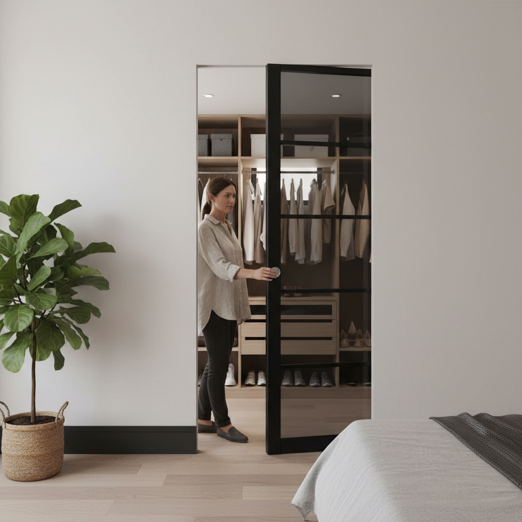 Premium 5L Tinted Glazed Flush Pocket Door Set with No Bottom Track for Space Saving and Minimalist Design