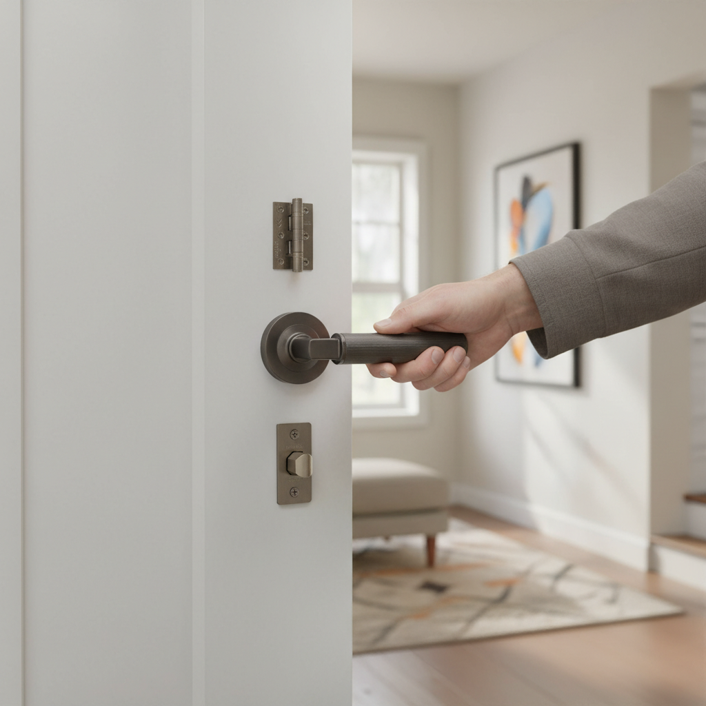 Premium Lever Latch and Bathroom Handle Pack with Satin Black Nickel Finish, Includes Hinges and Latch