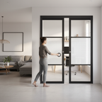 Premium Double Pocket Door System with Glazed Panels and Adjustable Track for Modern Interiors