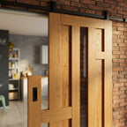 Internal Oak Sliding Door Fully Finished 4 Panel 1 Light Clear Glass - detail view