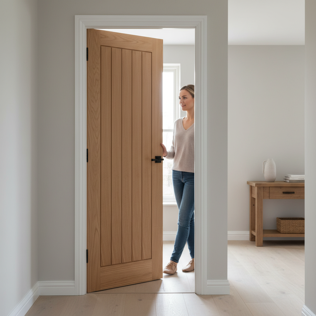 Premium Fully Finished Internal Oak Door with Engineered Construction and Tongue and Groove Design for Modern and Traditional Interiors