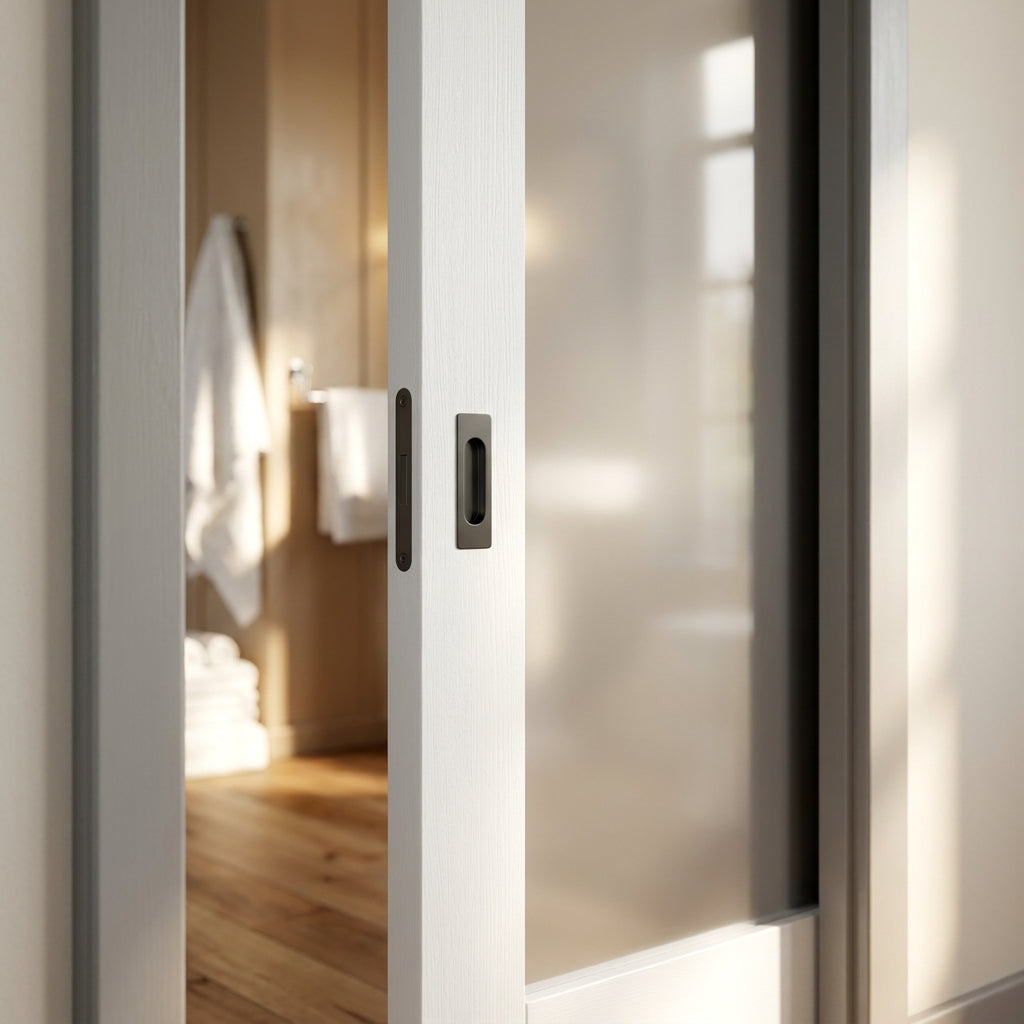 Internal Pocket Door Set with 1 Light Obscure Glass, White Primed, 100mm - detail view