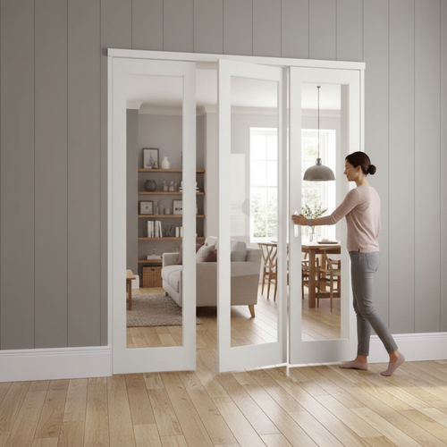 Premium 10 Fold Flat Internal Door Set with Matching Frame, 1200mm Opening, Fully Finished in White