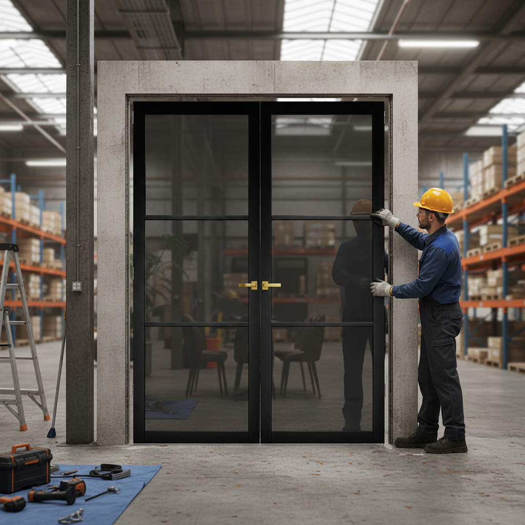 Premium Industrial Style Door Pair with Three-Light Design, Solid Softwood Core, and Pocket Door Compatibility