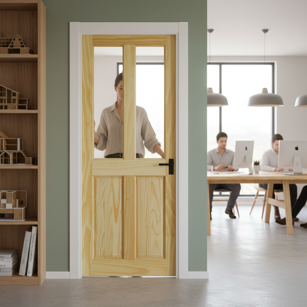 Unfinished Internal Pocket Door Set with Clear Glass Panels, Space-Saving Design and Durable Pine Frame