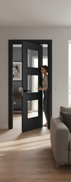 Premium 3L Black Glazed Internal Door with Solid Timber and Bolection Moulds for Elegant Home D?or