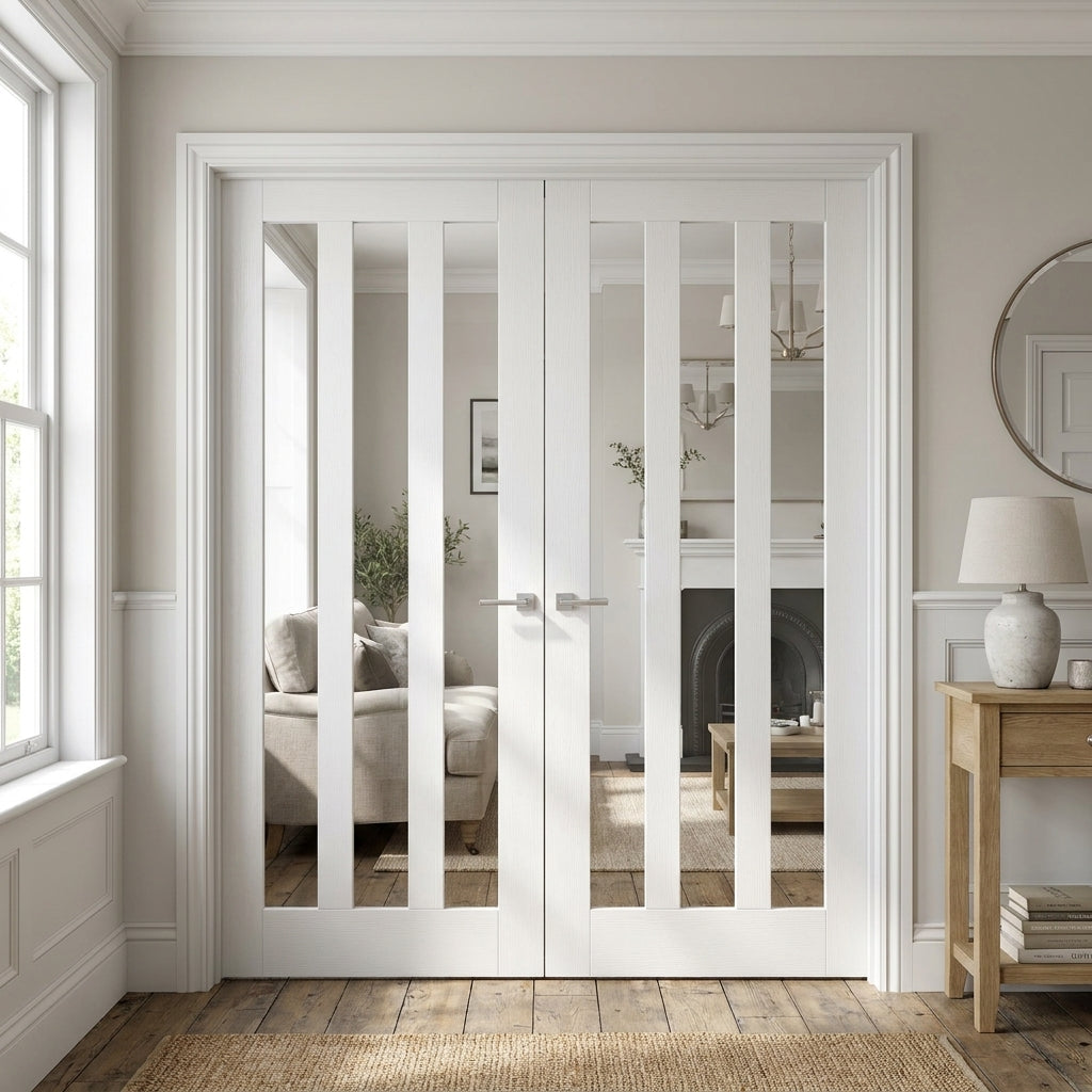 Internal French Door, White Primed, 3 Light Glazed, Solid Core