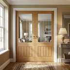 Internal Oak Pair Door Fully Finished 1 Panel 1 Light Obscure Glazed