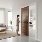 Premium Contemporary Walnut Pocket Door Set with Galvanised Steel Frame and Adjustable Features for Modern Interiors