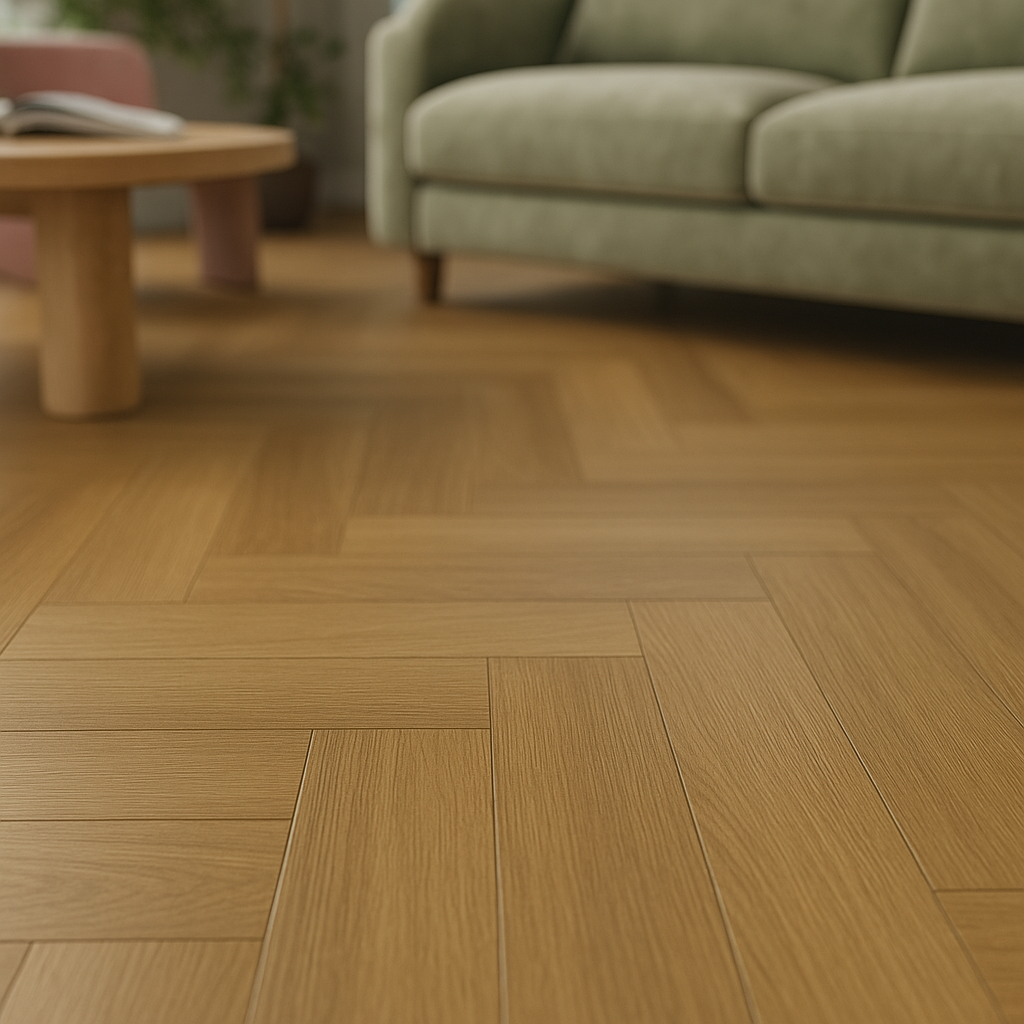 Herringbone Rigid Core LVT Flooring in 5mm Prime Oak Finish - detail view