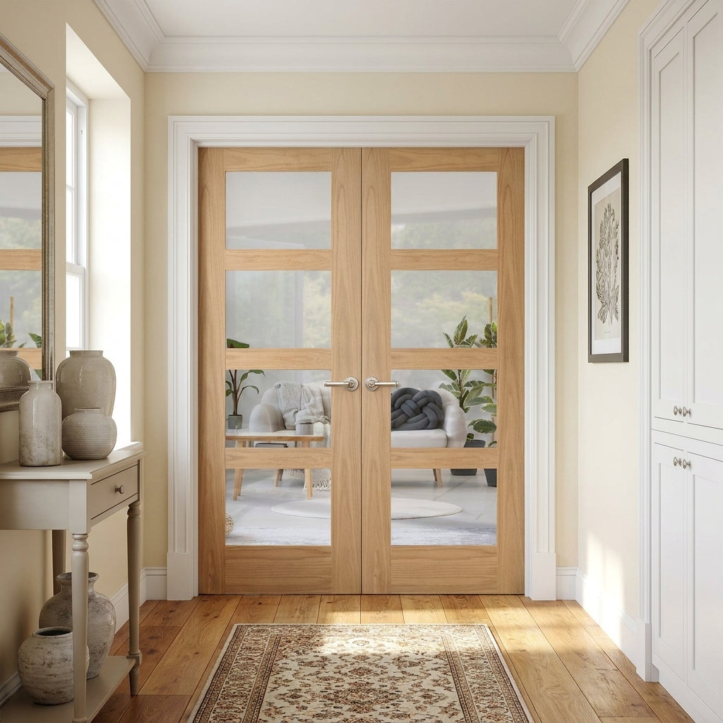 Internal Shaker Oak French Door Unfinished 4 Light Glazed