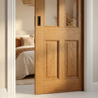 Internal Pocket Door Set 100mm Fully Finished Rustic Oak 4 Panel Glazed - detail view