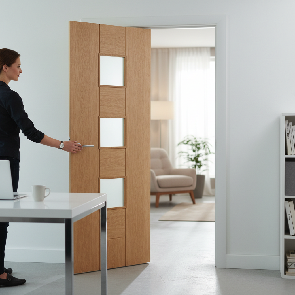 Premium Internal Unfinished Oak Door with Obscure Safety Glass and Engineered Construction for Strength and Stability