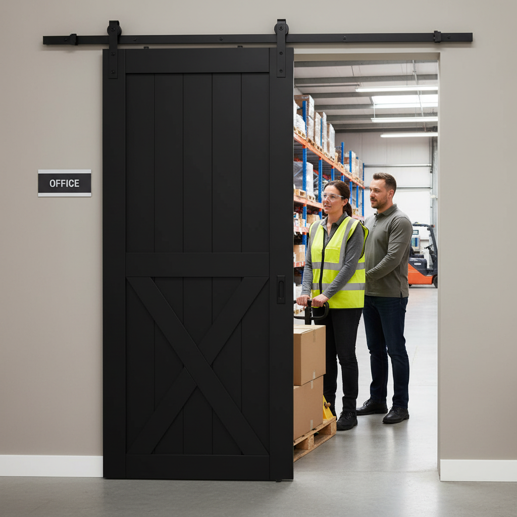 Premium Internal Primed 1 Panel X Brace Sliding Barn Door with Black Finish for Modern Interiors - Image 2